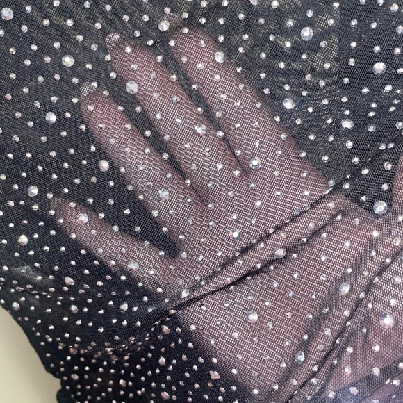 Black Rhinestone Sheer Bodysuit Women's Small Rave Festival - Picture 4 of 9